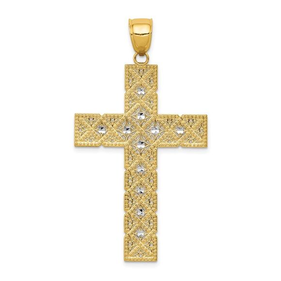 14k Yellow Gold w/Rhodium Latin Cross Pendant